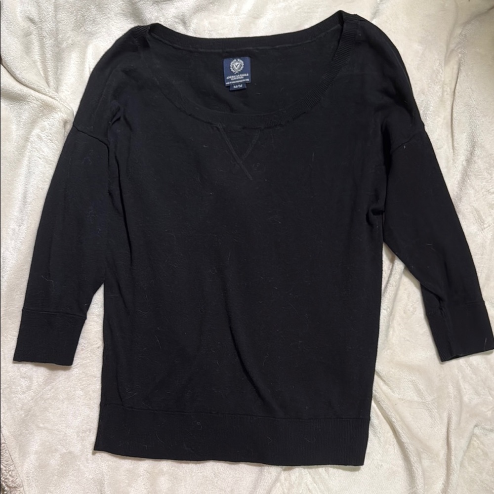 American Eagle Outfitters Black Crew Neck Sweater Textured Knit